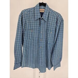 High Sierra Mens Sz M 100% Cotton Button Up Dress Shirt Blue Plaid